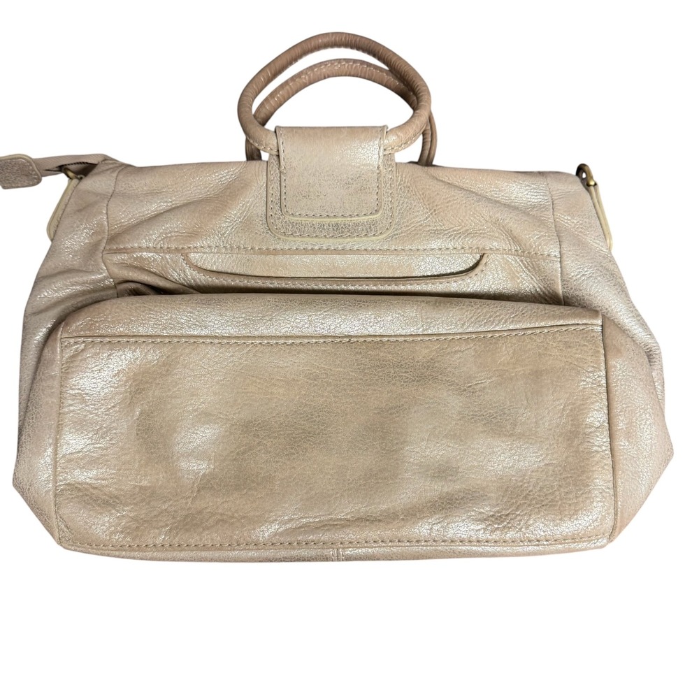 HOBO Shelia Metallic Champagne Gold Green Tint Leather Satchel Handbag - Picture 14 of 16